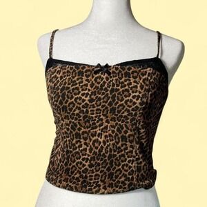 Edikted Women's M Spaguetti Strap Lace Bow‎ Leopard Print Dainty Glam Top